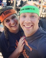 Wes and I taking on the Tough Mudder - Selfie with both of us wearing our Tough Mudder headbands.