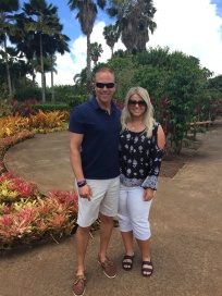 Wes and Nicole standing in the garden of the Dole Plantation in Oahu, Hawaii.